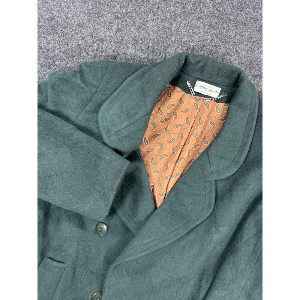VTG Ashley Scott Womens Green Wool Blend Long Overcoat Paisley Lined USA